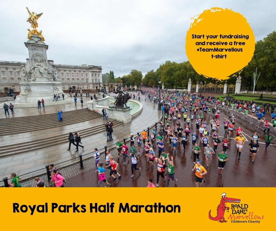 We have charity places in the Royal Parks Half Marathon. The route of this spectacular half marathon takes in some of the capital's world-famous landmarks. Help fund more vital Roald Dahl Nurses. Register your interest at bit.ly/3wP8rqV #FridayFundraiser #CharityRuns