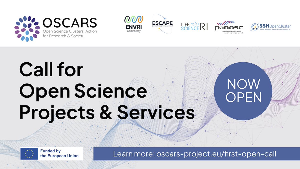 The OSCARS Open Call for #OpenScience projects & services is now open! ➡️bit.ly/OSCARS-1st-Ope… Thanks to the over 300 attendees to our launch event, to whom we make our best wishes to submit a successful proposal Stay tuned! The event's video recordings will be available soon