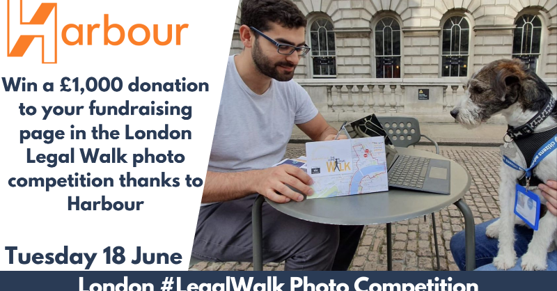 You have the chance to win a £1,000 donation to your fundraising page when you enter our London #LegalWalk photo competition, sponsored by <a href="/HarbourLF/">Harbour</a> 🤩. 

Enter the best overall category by posting your pic on LinkedIn and tagging Harbour with #LegalWalk 📸 #20yearsOfJustice