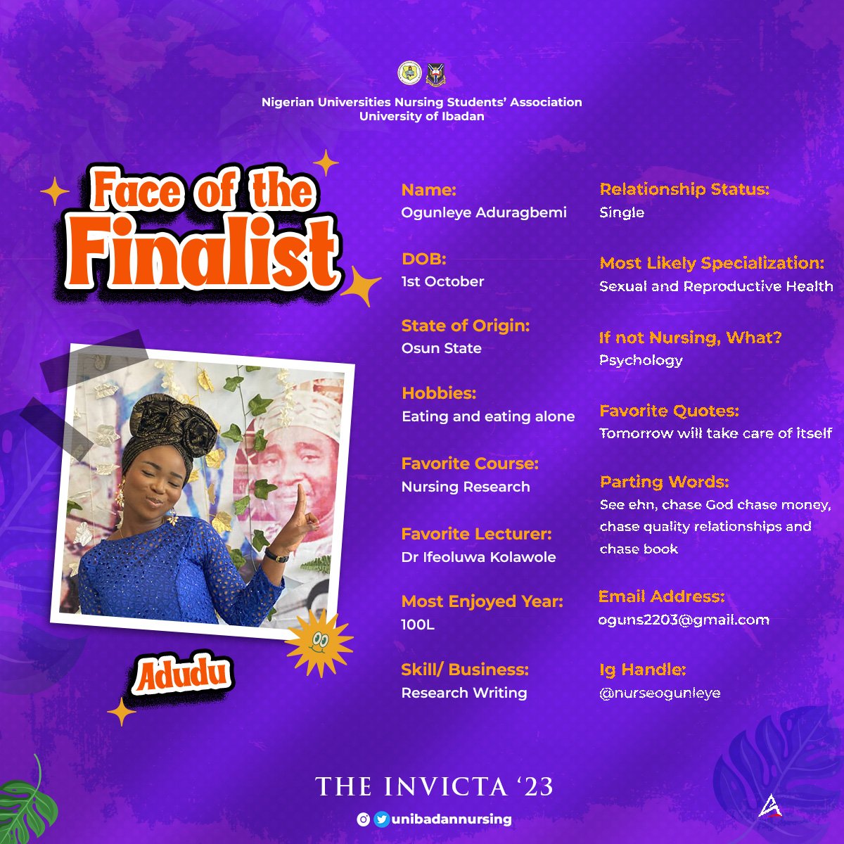 17 & 18/37🚀

Meet  Badmos Comfort and Ogunleye Aduragbemi, the finalists we are spotlighting today! 🥂✨

They are the faces of the finalists for The Class Invicta 23' today! 😇🥳

#Finalistoftheday #NUNSAUI #UnibadanNursing #FridayVibes