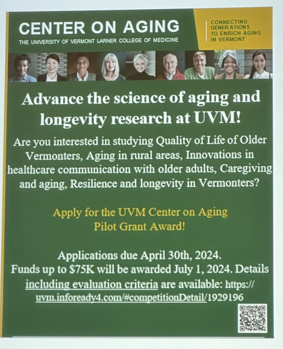 Apply for this excellent Pilot Grant opportunity with @uvmvermont Center on Aging!