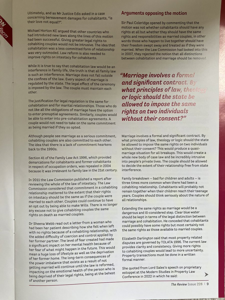 Thank you @gsf1996 for an excellent summary of the great FJC debate about reform of the law for cohabitating couples in the latest copy of @ResFamilyLaw’s The Review 
@DrAndyHayward @mhbarrister #cohabitation #lawreform