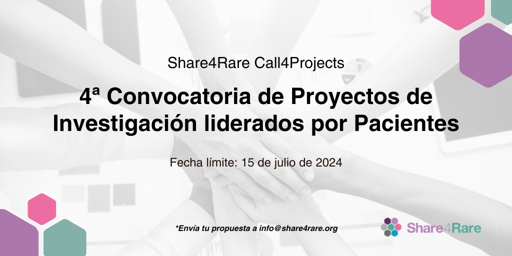 Share4Rare's tweet photo. 📣 ¡Vuelve la Share4Rare #Call4Projects!

Buscamos proyectos de investigación en #enfermedadesraras impulsados por organizaciones de #pacientes

📩 Tienes hasta el 15 de julio para presentar tu propuesta 👉 https://t.co/3oaMlSnMFI

¡Participa y comparte! 🚀 https://t.co/tDPJ9JRgRg