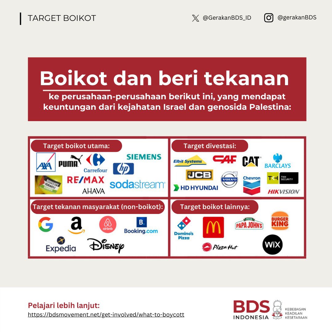 Jadi yg kudu diboikot tuh yg ini! Jangan semuanya diboikot!

Kenapa gitu? Krn memfokuskan banyak massa utk memboikot sebuah brand jauh lebih efektif dibanding boikot banyak brand tapi ga terfokus.

10 orang boikot 1 brand lebih impactful dibanding 1 orang boikot 10 brand.

BDS