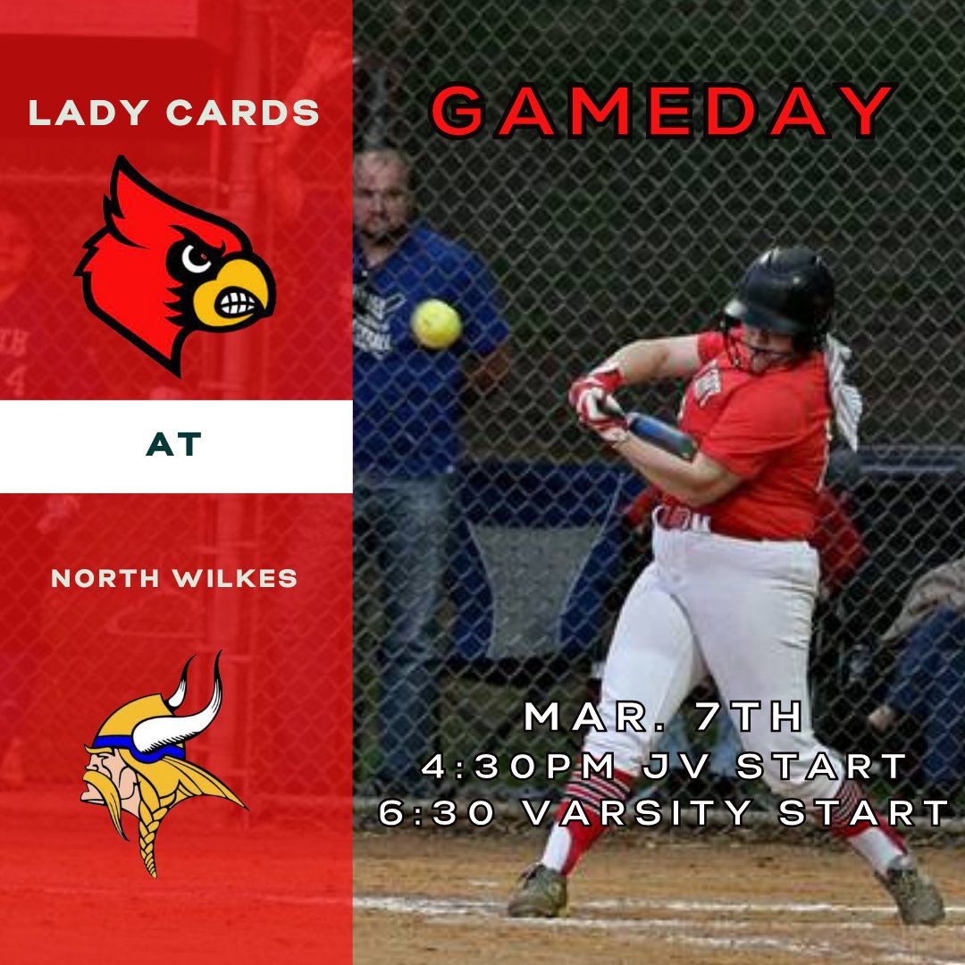 Good luck to @ESH_Softball as they travel to North Wilkes this afternoon to open Foothills 2A play. JV begin at 4:30pm with Varsity to follow. Go Cards!