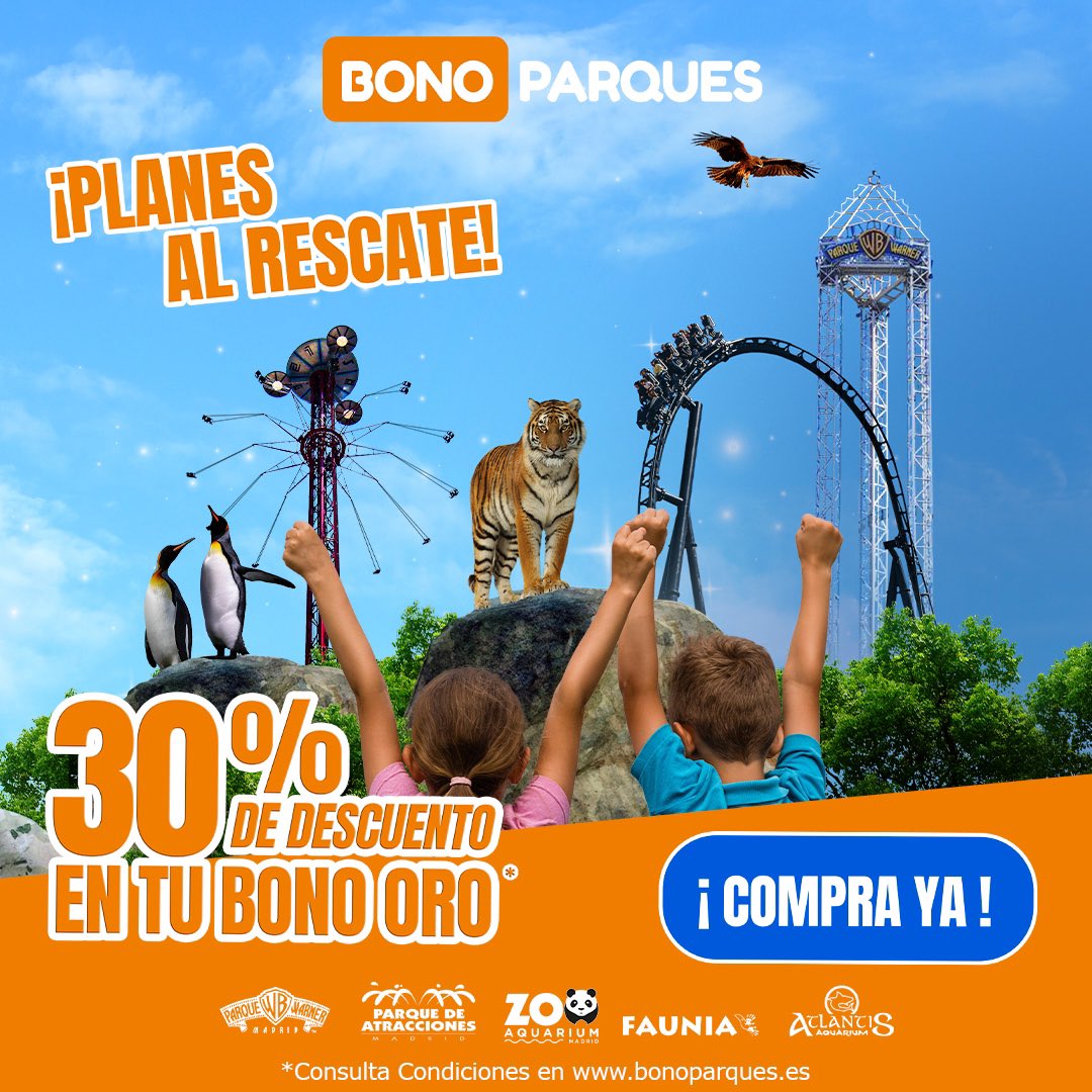 ¿Todavía no sabes que regalar para el Día del Padre? 🤔 
Te damos la solución perfecta 🤩
Regala diversión con #BonoParques Oro, ahora con un 30% de descuento y disfruta de tus parques favoritos ¡las veces que quieras! 🎢🐼🦎🌳🎠
Consulta condiciones 👉 bit.ly/3v8B6H9