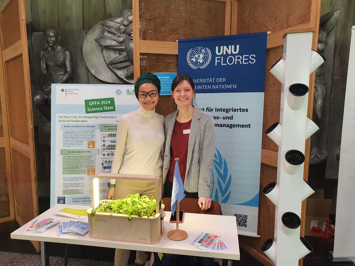 United Nations University-FLORES (@unu_flores) on Twitter photo Juliane Dziumla and <a href="/afsalleh/">Atiqah Fairuz Salleh</a>, doctoral researchers at UNU-FLORES, received the eku Future Prize to conduct a feasibility study on vertical farming in Dresden. Their research will explore the barriers and drivers influencing urban vertical farming development. #ResourceNexus Juliane Dziumla and <a href="/afsalleh/">Atiqah Fairuz Salleh</a>, doctoral researchers at UNU-FLORES, received the eku Future Prize to conduct a feasibility study on vertical farming in Dresden. Their research will explore the barriers and drivers influencing urban vertical farming development. #ResourceNexus