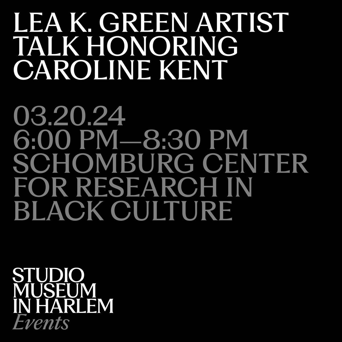 On 3/20, the @StudioMuseum will host the 8th annual Lea K. Green Artist Talk, honoring artist Caroline Kent, at the Schomburg Center for Research in Black Culture. Chatting with Amanda Williams, Kent will explore her creative practice + philosophy.⁠ 🎟️ bit.ly/4aeVRQc