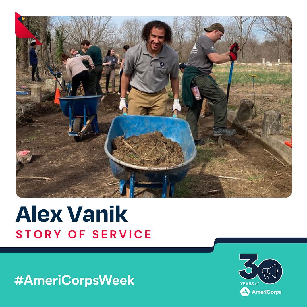 We are honored to have multiple @AmeriCorps alumni on our staff. For #AmeriCorpsWeek, we invite you to get to know Alex Vanik, State Service Plan Coordinator at Serve Virginia & @AmeriCorpsVISTA alum! Read Alex's Story of Service at servevirginia.org/stories-of-ser… #AmeriCorps30