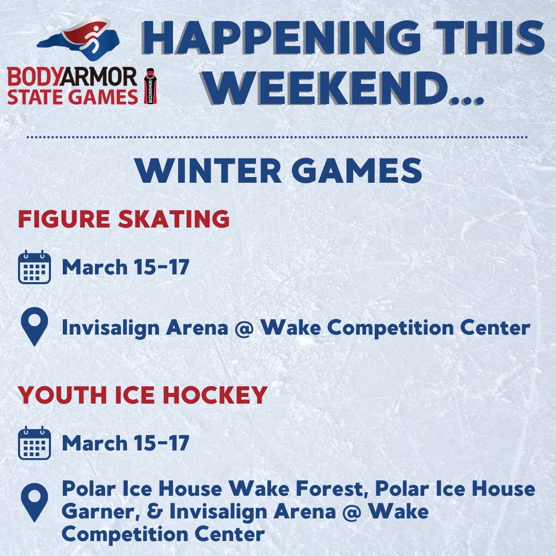 It's time for the Winter Games! Join us for a packed weekend of Figure Skating and Youth Ice Hockey. We've got over 300 figure skaters competing this weekend, which is a BODYARMOR State Games Record!🎉 Check our website or the BODYARMOR State Games app for schedules.