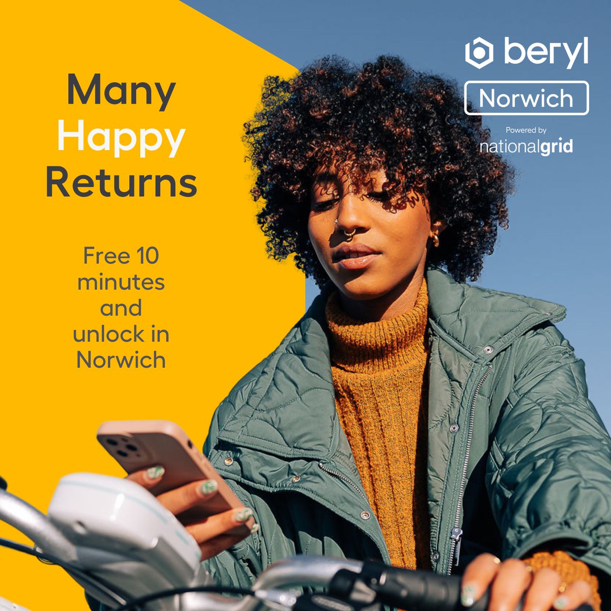 Norwich, it's official, we're 4 🎂 Thanks to @nationalgriduk and @NorfolkCC, to help celebrate we're giving you FREE 10 minutes and unlock this Sat 16 and Sun 17 March. Offer automatically applied, just get riding to enjoy 🚲🛴 Norwich only. T+Cs apply. #Norwich #HappyBirthday