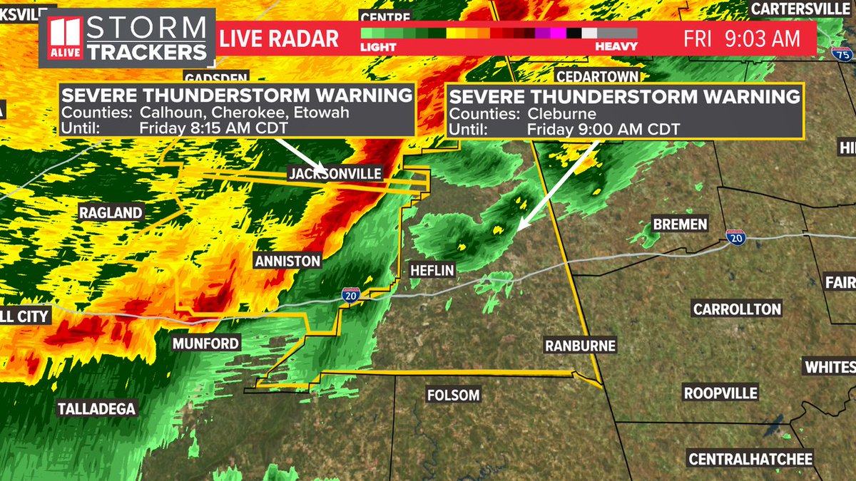 A Severe Thunderstorm Warning has been issued for Cleburne until 3/15 9:00AM. Track storms now: 11alive.com/radar #storm11 #gawx