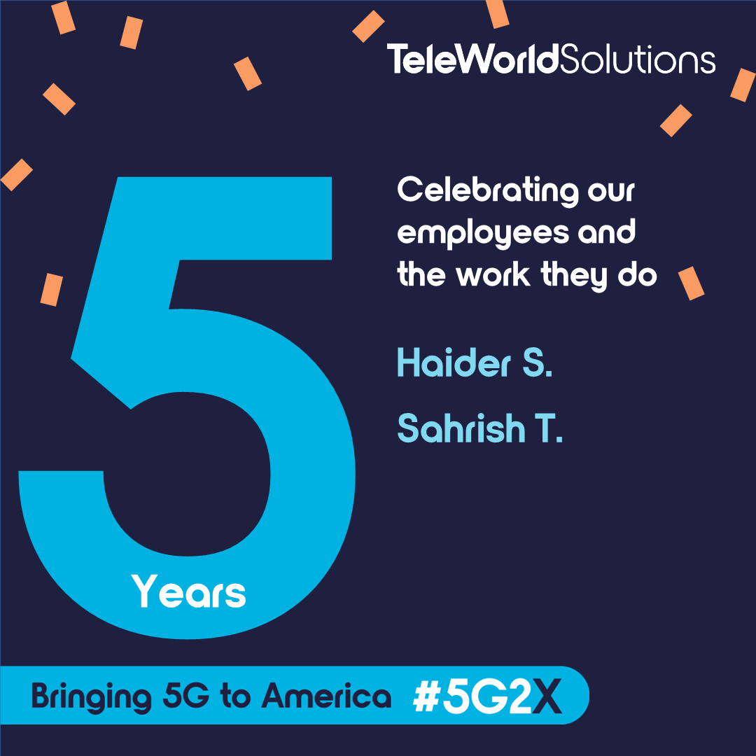 teleworldsol's tweet photo. Happy Work Anniversary to RF field engineer Haider Shah &amp; Sahrish T.! We're excited that they're celebrating 5 years of helping @teleworldsol design &amp; build wireless networks across the U.S. for our MSO, MNO &amp; enterprise partners. https://t.co/dxFoxToUHd #happyworkanniversary https://t.co/17picsuCYo