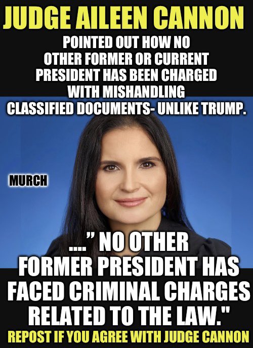 Finally a Judge with common sense and a sense of normalcy in the courtroom. Who agrees with Judge Cannon 100%? 🙋‍♂️