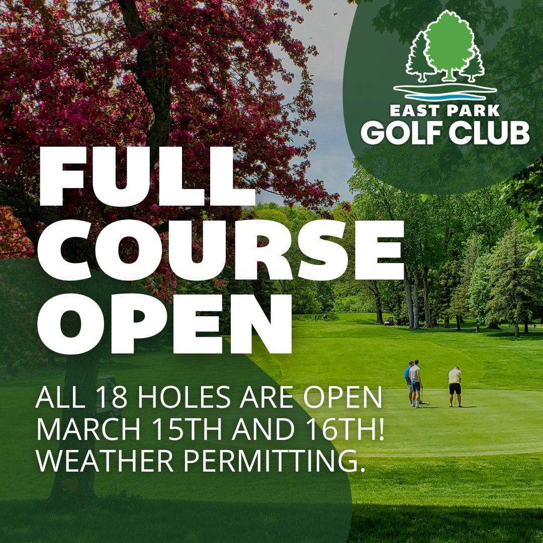 Golf course update🏌️

All 18 holes are open today and tomorrow!

Our hours will remain from 10:00am to 4:00pm, and please note that only walking is permitted at this time.

⛳️- eastparklondon.com/golf/book-tee-…