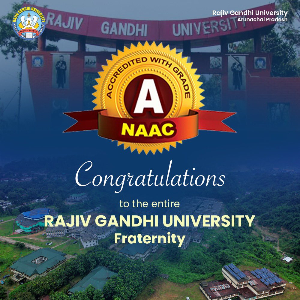 We are happy to share that <a href="/RGU1984/">Rajiv Gandhi University</a> has been graded A by <a href="/NAAC_India/">NAAC</a> in its 3rd cycle
The university thanks all who put their hard work to achieve this. The support &amp; cooperation of RGU Fraternity, Students, State Government, Local Administration &amp; local denizens made it possible