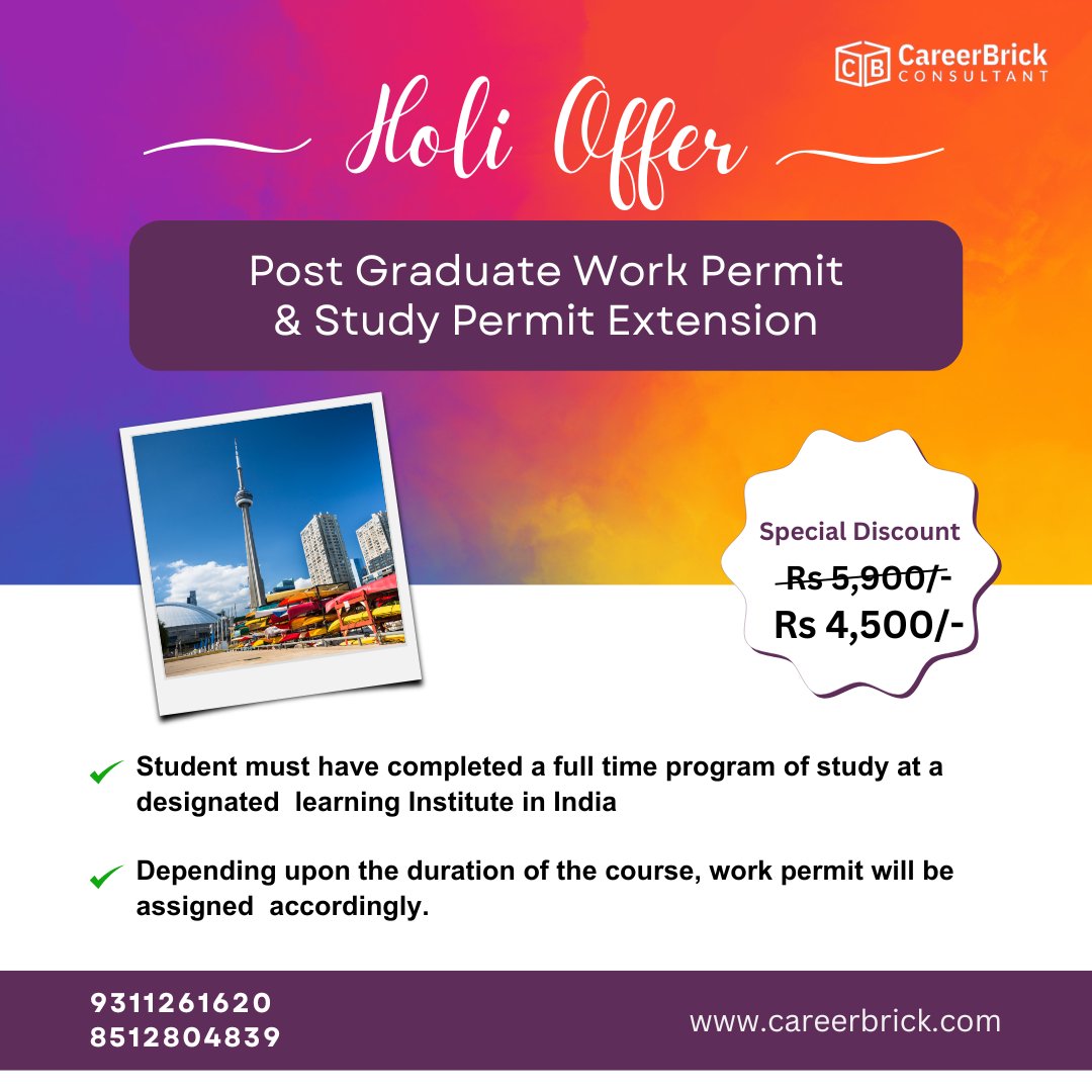 Celebrate the colors of Holi with us! 🎉 Don't miss out on our special discount for PGWP and study permit extensions! 📚✨ Apply now
#pgwp #postgraduateworkpermit #studypermit #studypermitcanada #studypermitextension #studyincanada #pgwpcanada #studypermit #workpermit #canada