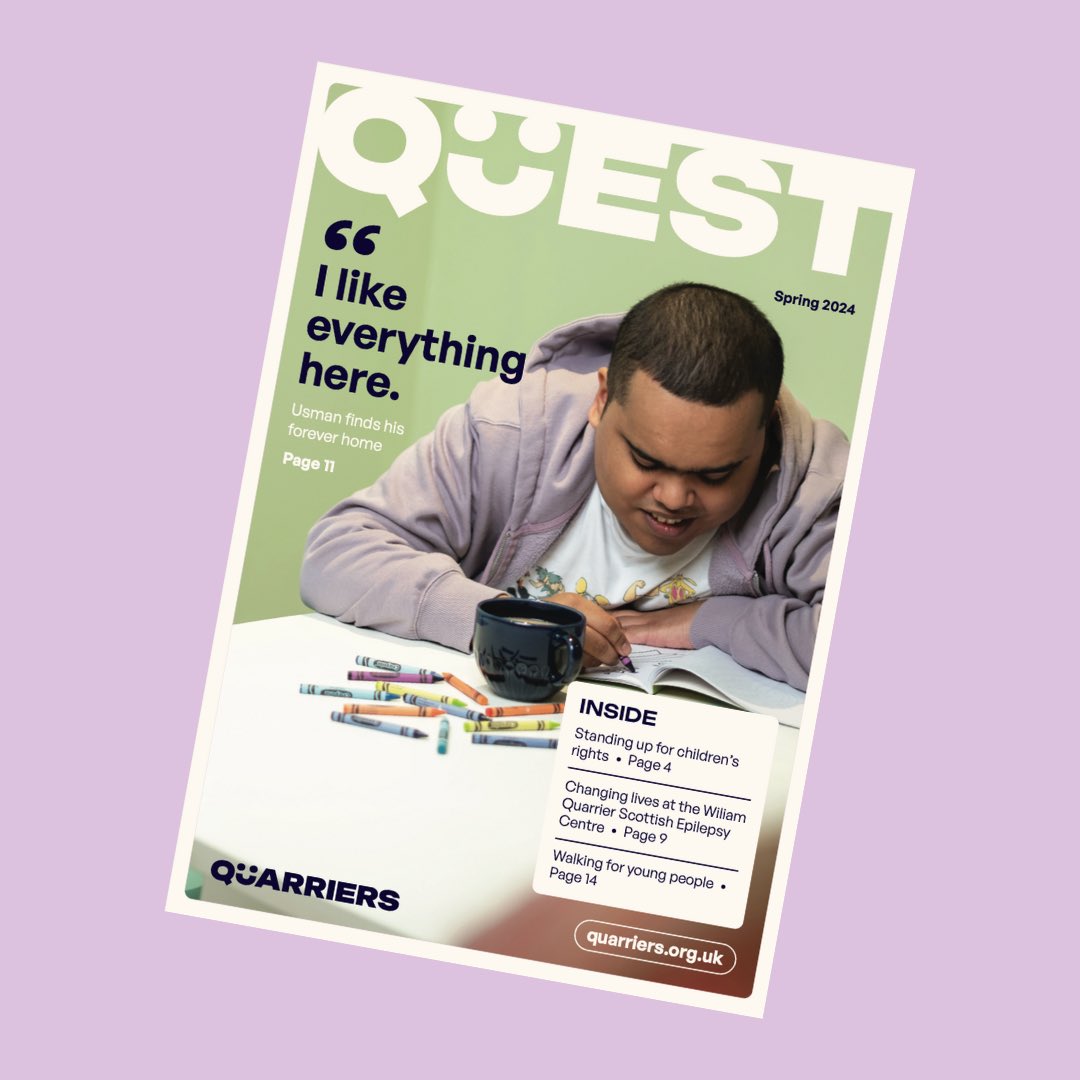 The latest edition of our supporters’ newsletter, Quest, is out today! 💜 Read about how your donations have made a real difference to people we support across Scotland. Visit quarriers.org.uk/quest-newslett…