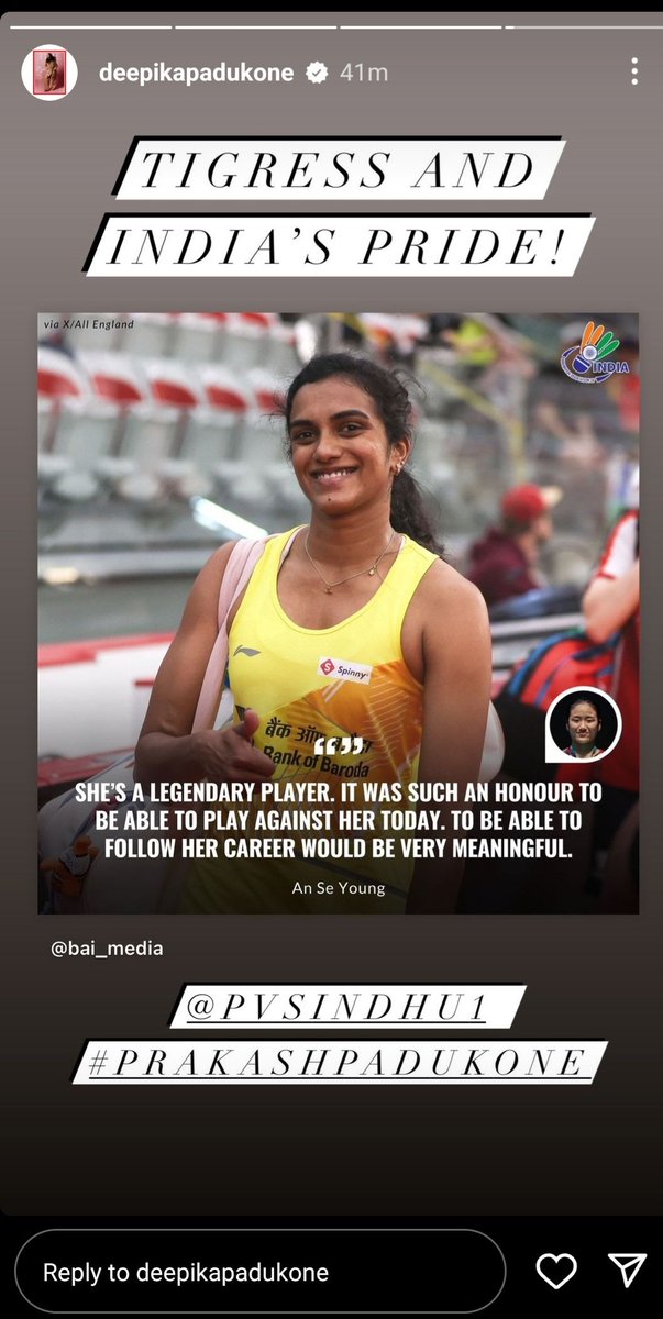 Deepika's insta story about 

#LakshyaSen and #PVSindhu .