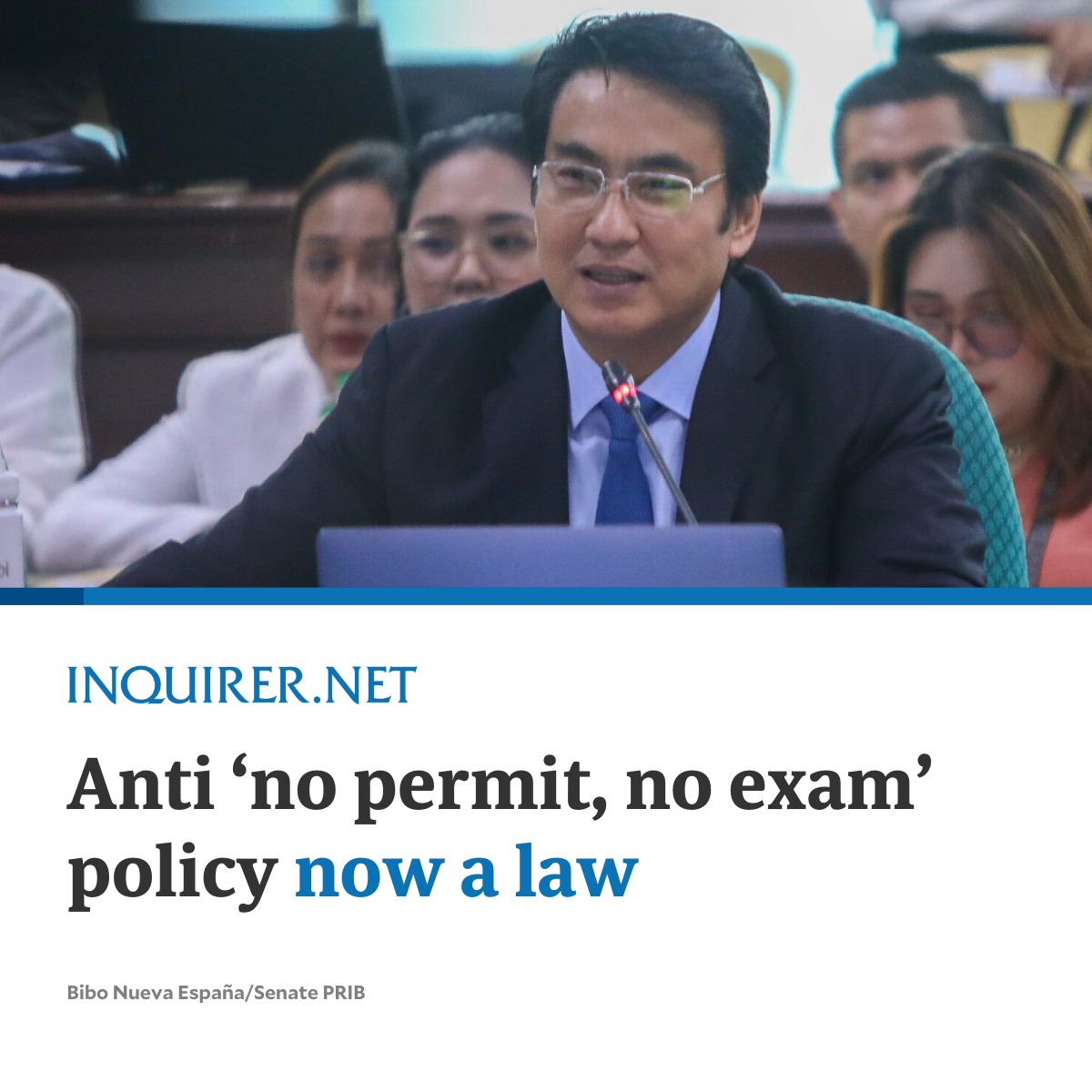 inquirerdotnet's tweet photo. President Ferdinand Marcos Jr. has signed into law the “Anti-No Permit, No Exam Act,” according to Sen. Ramon “Bong” Revilla Jr.
 
READ MORE: https://t.co/xNa86rXYo7 https://t.co/gmdEYqn5Rw