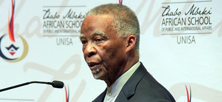 unisa's tweet photo. Conversations with former President and Unisa Chancellor, Dr Thabo Mbeki. https://t.co/2OyNRwaKnk 

#Unisa150 #TMSchool https://t.co/b9J6uYO1hy