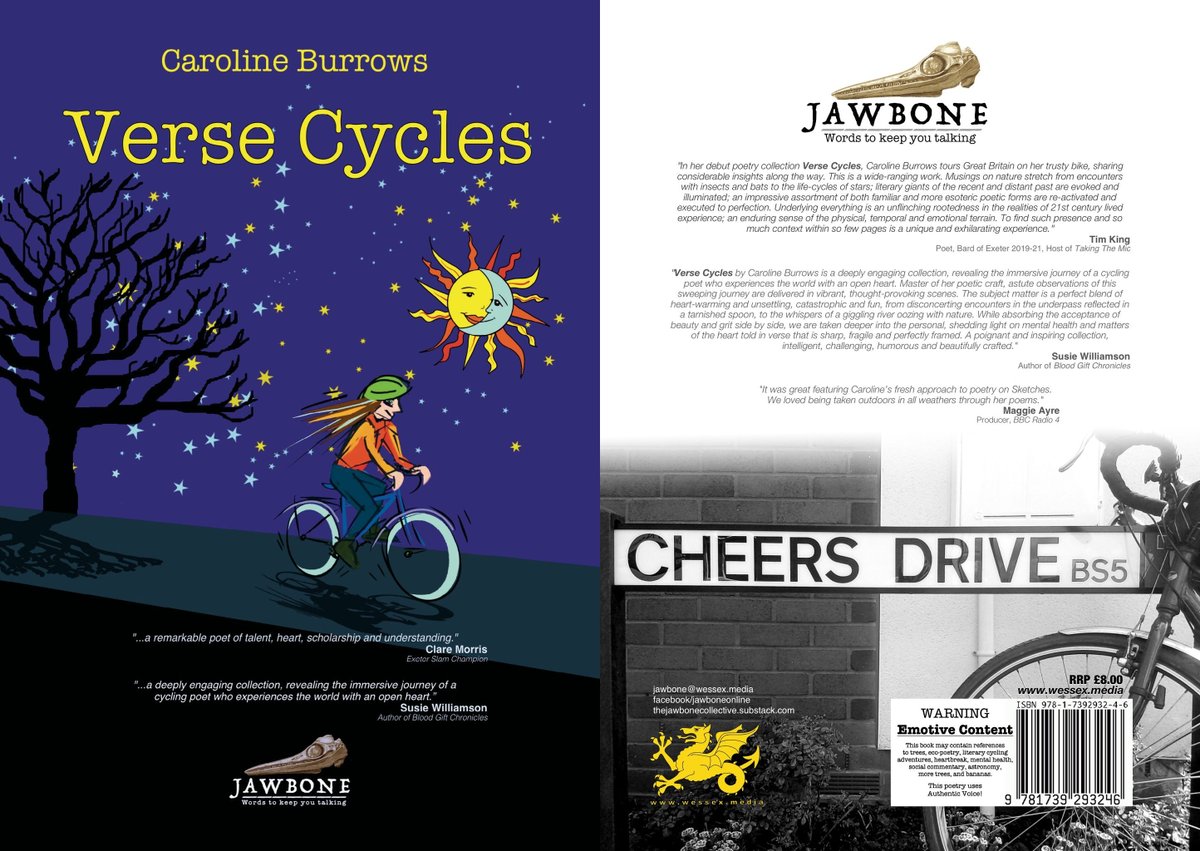 EXCITING NEWS:  I've been published!
Verse Cycles is Caroline Burrows’ first full collection of poetry, published by indie-press The Jawbone Collective £8+post: 
wessex.media/publications/c…
#carolineburrows #firstcollection #cyclepoet #versecycle #versecycle #versecycles #booklaunch