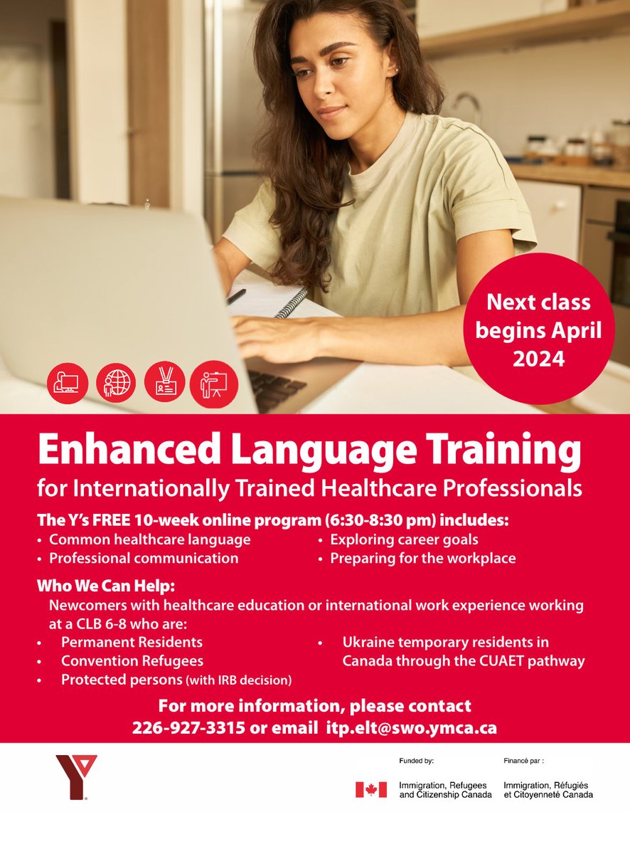 #Attention 🚨🚨🚨 #LdnOnt Are you an internationally trained healthcare professional looking to improve your language skills and career prospects? Then this program by ⁦@YMCAofSWO⁩ may be for you! Find details below!