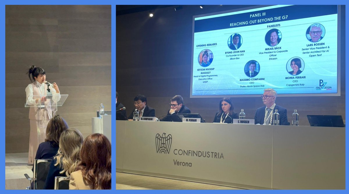 UNDPDigital's tweet photo. On Wednesday, on the eve of the
@G7 Ministerial in Verona 🇮🇹, our Head of Digital Programmes @KeyzomN expressed how the leadership of the Italian Presidency resonates with @UNDP’s approach to #digital development, moving the needle to make #AI equitable, responsible &amp; inclusive. https://t.co/Un749CKInN