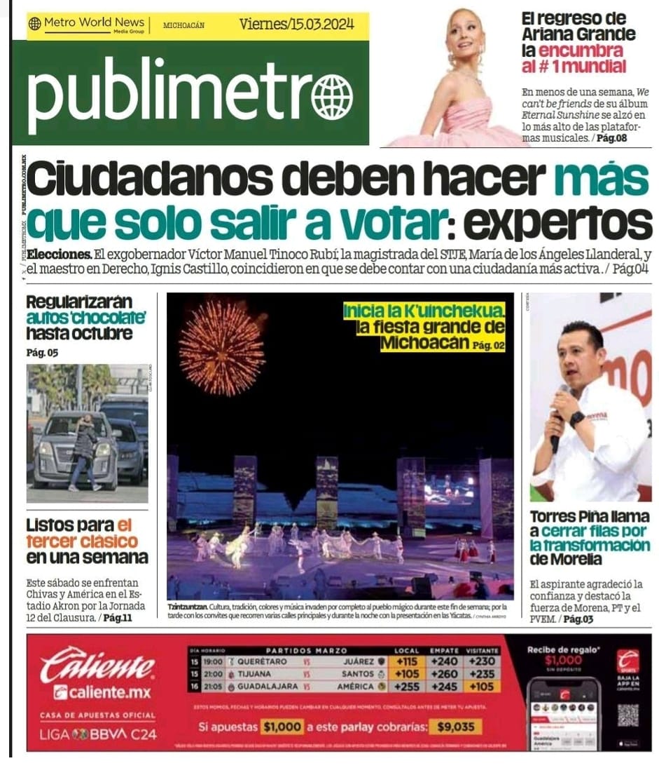 Enlace_noti24's tweet photo. #México🇲🇽
#Michoacán
#Marzo 15/24
📰 #𝐏𝐫𝐢𝐦𝐞𝐫𝐚𝐬𝐏𝐥𝐚𝐧𝐚𝐬 𝐝𝐞 𝐥𝐨𝐬 𝐩𝐫𝐢𝐧𝐜𝐢𝐩𝐚𝐥𝐞𝐬 𝐝𝐢𝐚𝐫𝐢𝐨𝐬 𝐝𝐞 𝐜𝐢𝐫𝐜𝐮𝐥𝐚𝐜𝐢ó estatal 🗞🗞🗞 https://t.co/WbCKwc21W3
