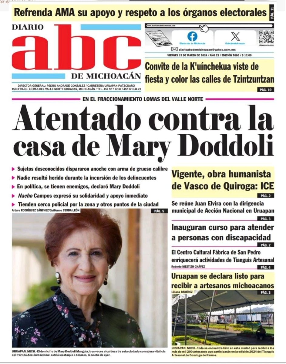 Enlace_noti24's tweet photo. #México🇲🇽
#Michoacán
#Marzo 15/24
📰 #𝐏𝐫𝐢𝐦𝐞𝐫𝐚𝐬𝐏𝐥𝐚𝐧𝐚𝐬 𝐝𝐞 𝐥𝐨𝐬 𝐩𝐫𝐢𝐧𝐜𝐢𝐩𝐚𝐥𝐞𝐬 𝐝𝐢𝐚𝐫𝐢𝐨𝐬 𝐝𝐞 𝐜𝐢𝐫𝐜𝐮𝐥𝐚𝐜𝐢ó estatal 🗞🗞🗞 https://t.co/WbCKwc21W3