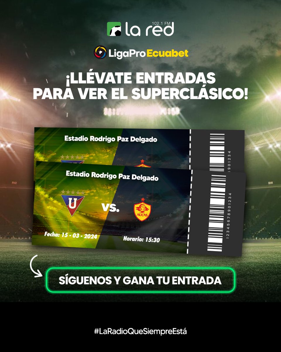 laredecuador's tweet photo. SORTEO ⚽️🔥 Nos vamos al estadio para el SuperClásico capitalino @LDU_Oficial vs @Aucas45. Instrucciones para ganar: 

1. Seguirnos 
2. Comenta tu pronóstico 
3. Dale RT a este post 

Anunciamos ganadores esta noche 🎉 https://t.co/r7iSHVnSYO