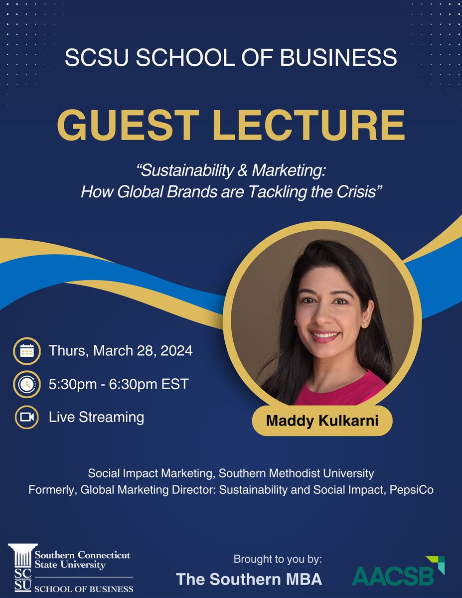 🌟 Don't miss out on this inspiring lecture with Maddy Kulkarni! 🌍 Join us as she shares insights on "Sustainability &amp; Marketing: How Global Brands Tackle the Crisis" 📚 3/28/24 | 5:30-6:30pm EST #scsubusiness

🔗 Register here: loom.ly/HpLOdWM