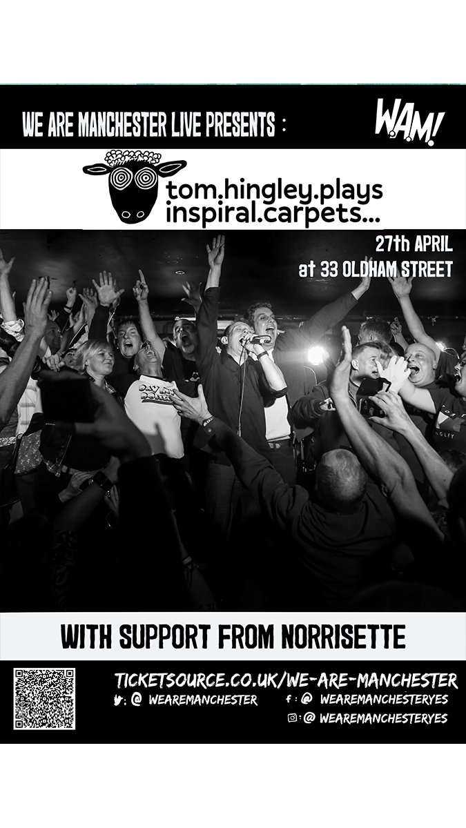 #Wearemanchesterlive: April: Tom Hingley plays Inspiral Carpets! @tomhingleymusic joins us with his band at @33_oldhamstreet! Support comes from @norrisette. Tickets & playlist: linktr.ee/wearemanchester #Wearemanchester #livemusic #gigs #MCR #indie @scruffoftheneck