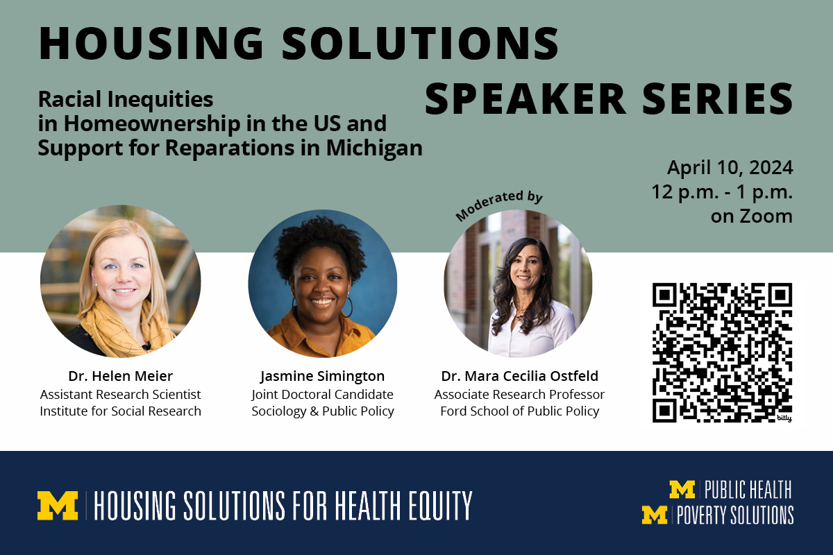 Housing Solutions for Health Equity (@um_hshe) on Twitter photo Join us for our virtual Spring Speaker Series featuring <a href="/DrHelenMeier/">Helen Meier</a> and @jksimington, moderated by <a href="/Mara_PhD/">mara c. ostfeld</a> on April 10th! #hmda #reparations
Register here ➡️ bit.ly/hshe-spring-sp… Join us for our virtual Spring Speaker Series featuring <a href="/DrHelenMeier/">Helen Meier</a> and @jksimington, moderated by <a href="/Mara_PhD/">mara c. ostfeld</a> on April 10th! #hmda #reparations
Register here ➡️ bit.ly/hshe-spring-sp…