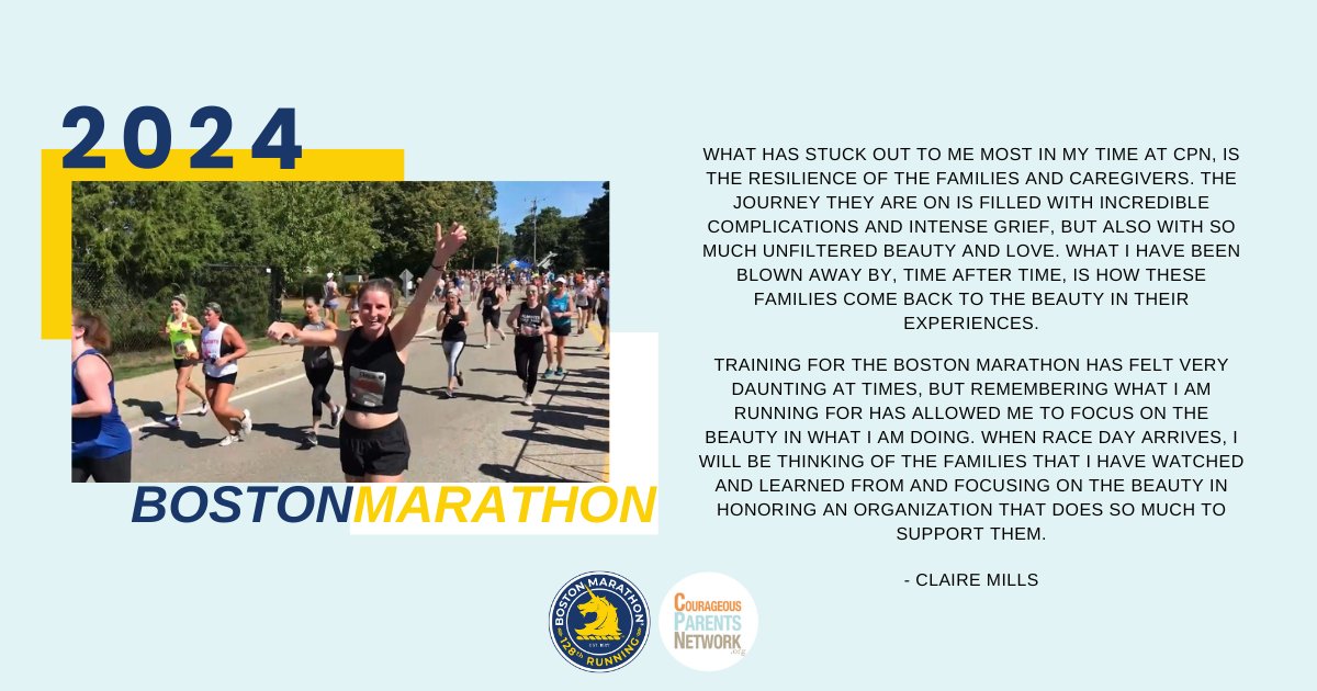 Today is #BostonMarathonGivingDay, and we are so excited to share that one of our own will be running this year for CPN! If you are interested in hearing more of Claire’s story or supporting her run, visit her fundraising page: bit.ly/3v2MULb @bostonmarathon