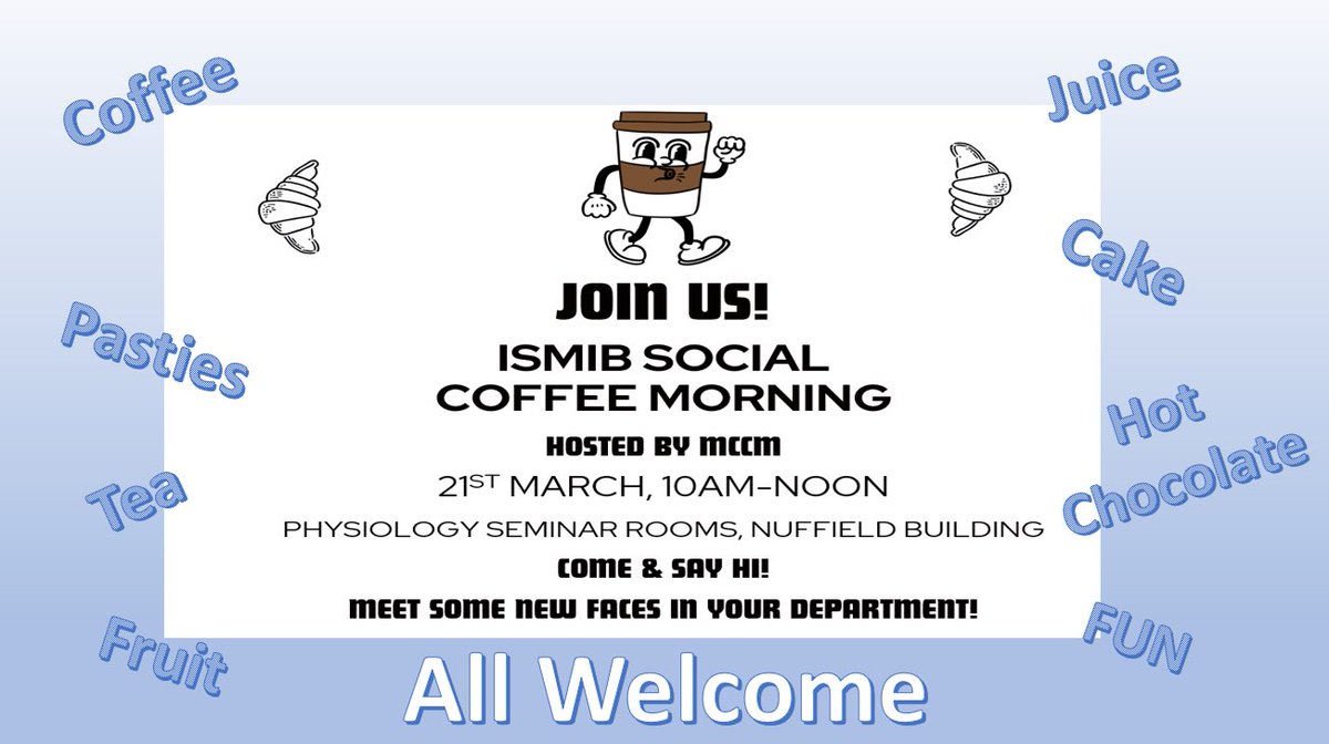 📣 Don’t miss the opportunity to meet your fellow students and colleagues.  Free ☕️🥐 included - all ISMIB invited 🤩