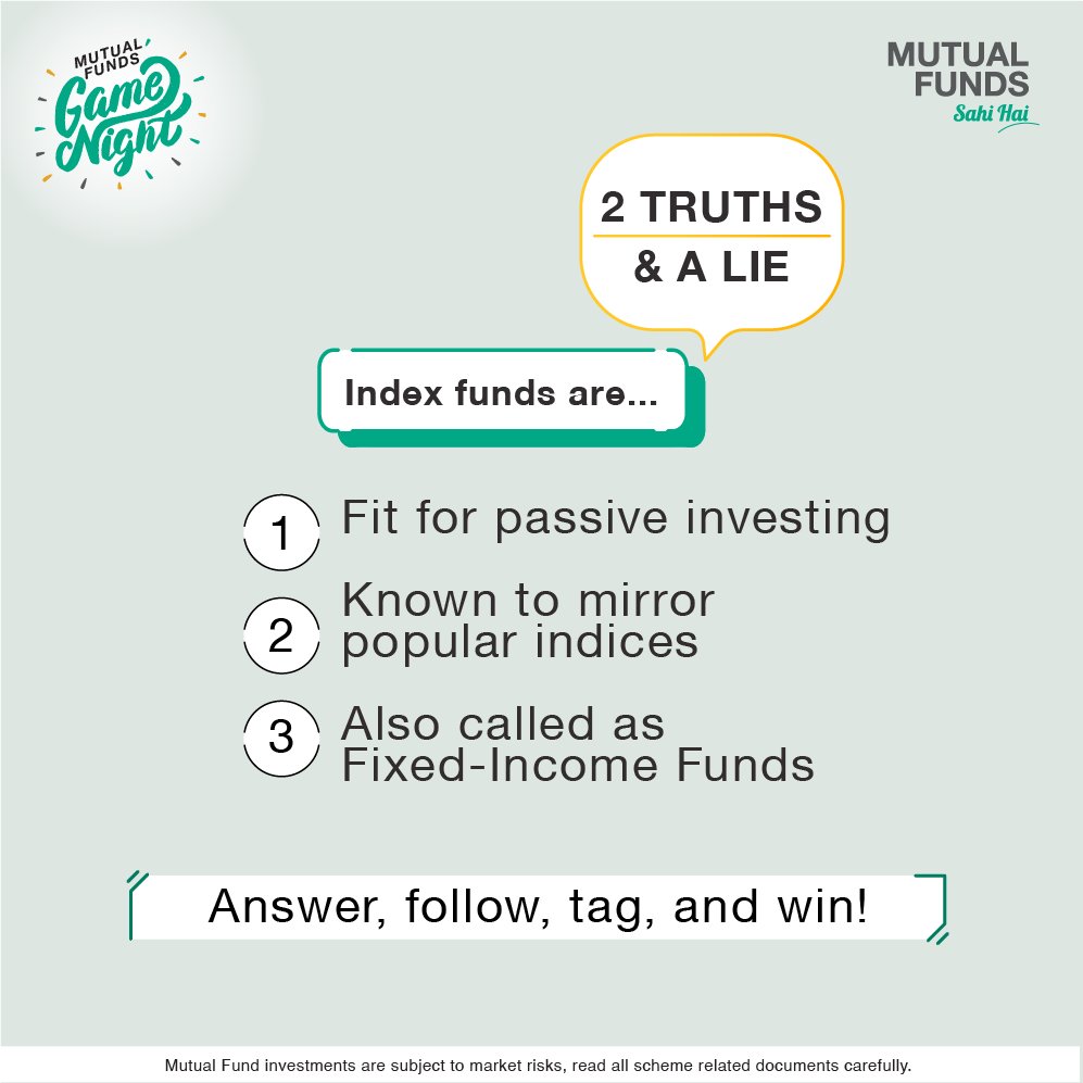 Tell us which of these two statements are true, and which one is a lie. Follow us, answer the question correctly, and stand a chance to win an exciting voucher! To Know More: bit.ly/431Ei3L T&C Apply: bit.ly/3IkheUh #MutualFundsSahiHai #MutualFundsGameNight