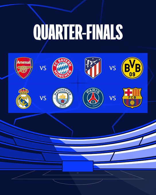 Quarter-Finals Draw Confirmed ✅✅✅✅✅ 

#UCLdraw

#ChampionsLeague #ChampionsLeaguedraw
