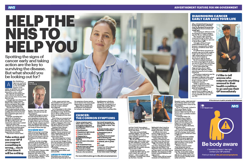 We are delighted to see our supporter Gill's experience of leukaemia featured as part of the @NHSEngland symptom awareness campaign in national newspapers including @MetroUK @MailOnline @theipaper @Telegraph 👏 #SpotLeukaemia