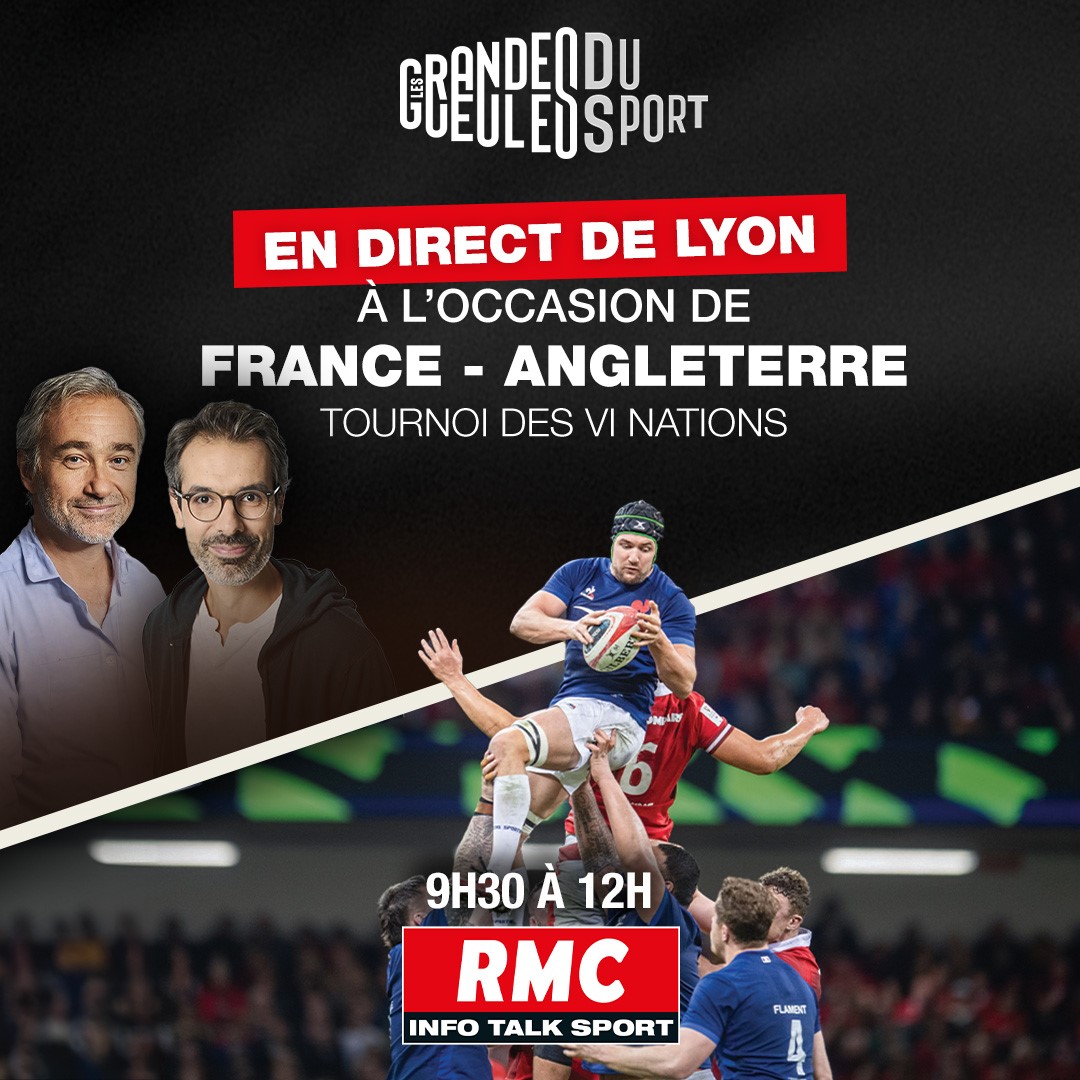 🏉 À l'occasion du dernier match du tournoi des six nations, 🇫🇷-🏴󠁧󠁢󠁥󠁮󠁧󠁿, les GG seront en direct de Lyon, demain ! 🎙️ Rendez-vous sur @RMCInfo de 9h30 à 12h.