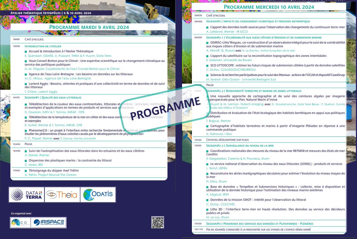 Programme en ligne et encore qq places pour s'inscrire à l'Atelier #Littoral @dataterra @PoleTheia @Odatis_Ocean à @LorientAgglo : Usages, applications des données d’observation qualité des eaux, impacts du changement climat, services aux #données... bit.ly/atelier_littor…