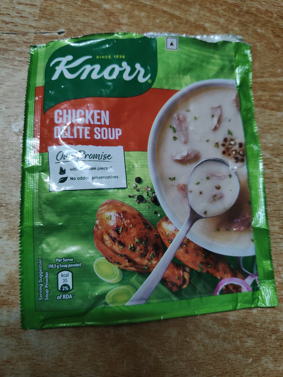 M100___0's tweet photo. Tried @Knorr Chicken delight soup today, but I was surprised to see that there was only 2% chicken and Main increment is Maida 👎 https://t.co/xsC9XK80yZ