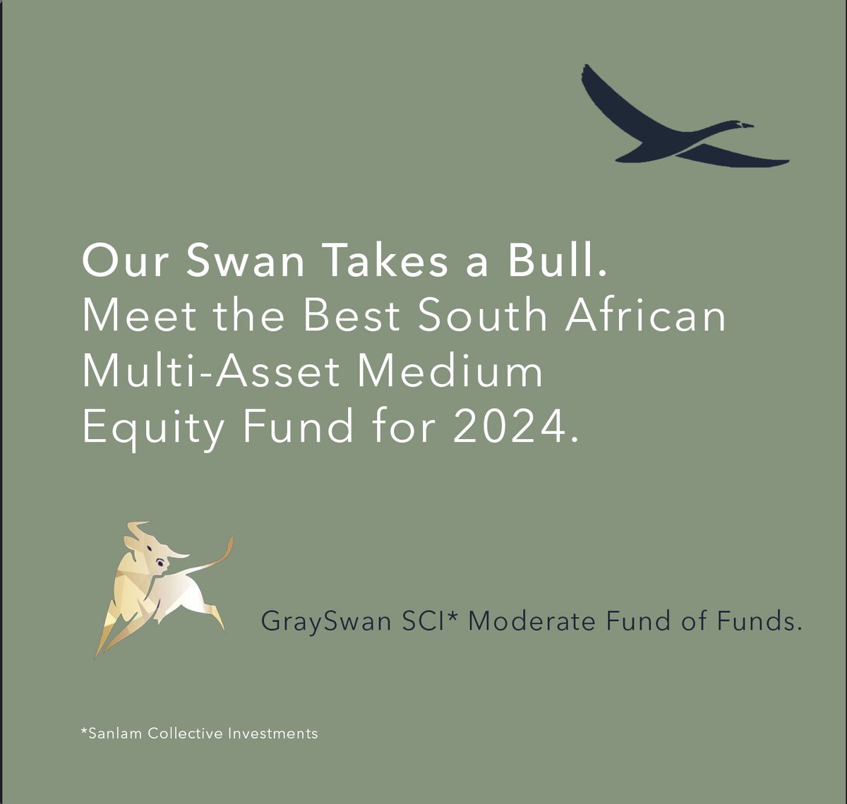 On 11 March 2024, our commitment to financial excellence was recognized as GraySwan secured a prestigious Raging Bull Award! This distinguished honour was awarded to our GraySwan SCI Moderate Fund of Funds, in the Best South African Multi-Asset Medium Equity Fund category.