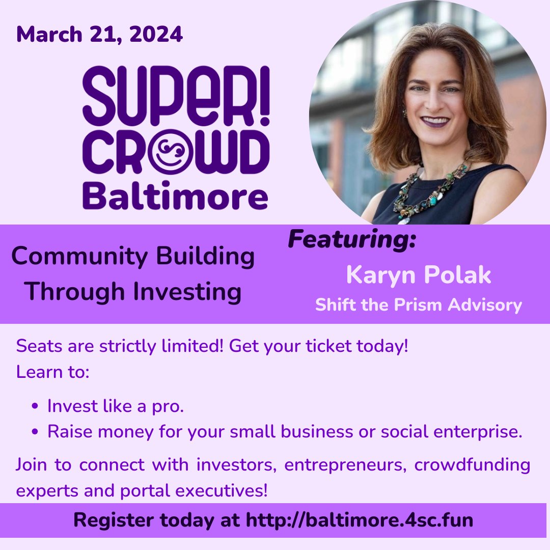 SuperCrowdBaltimore is just around the corner on March 21, 2024! Excited to announce Karyn Polak, Founder and President, Shift the Prism Advisory as one of our featured speakers.

Register here: baltimore.4sc.fun

Save 30% on your ticket with code 'ShiftThePrism'