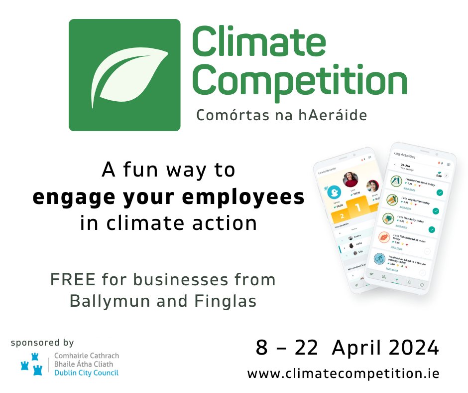 Ballymun4business are happy to be involved with Global Action Plan, who are offering FREE inclusion in the national Climate Competition with thanks to <a href="/DubCityCouncil/">Dublin City Council</a>. The 2 week climate friendly competition starts on the 8th of April and ends on Earth Day - the 22nd of April.