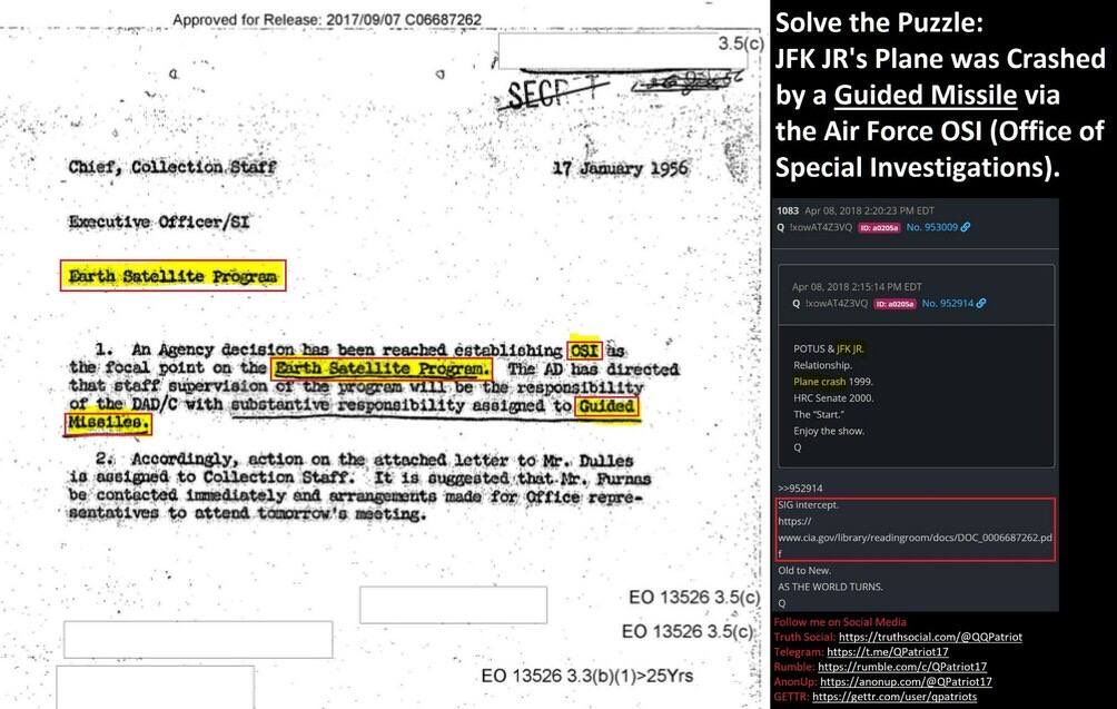 QQSource's tweet image. Please stop saying JFK JR is alive
His plane was struck by a guided missile, he was going against Hillary Clinton for Senate. He would have won, so, he wasn't about to remain alive. #ClintonBodyCount
https://www.
cia.gov/readingroom/do…