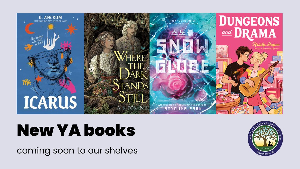 New books are coming soon to our YA shelves, including:

ICARUS // @KaylaAncrum
WHERE THE DARK STANDS TILL // @abporanek 
SNOW GLOBE // Soyoung Park
DUNGEONS AND DRAMA // @KristyLBoyce