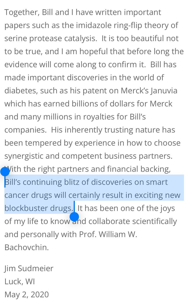 #AVCT

Bachovchin is the real deal. His Januvia Patent has earned over $5bn in sales for Merck. His Talabostat patent is being re-ran through the clinic with Keytruda. 

His closest colleagues in the field are certain is tech will “result in exciting new blockbuster drugs”.