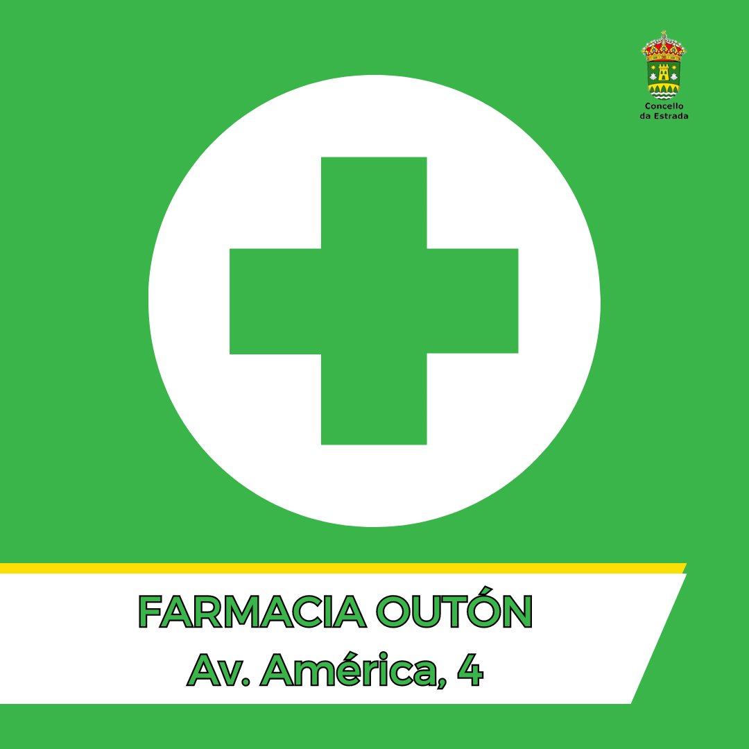 🥼 Esta a fin de semana, a farmacia de garda no Concello da Estrada será a Farmacia Outón. 

📍 Av. América, 4.

📞 986 57 08 17