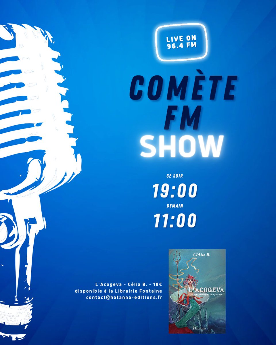 HatannaRH's tweet photo. Rdv ce soir sur Comète FM ! Ou demain matin pour écouter Hatanna parler de son prochain roman 😱🤩 !

#radio #livre #lire #VendrediLecture https://t.co/UYSehHb9Sj